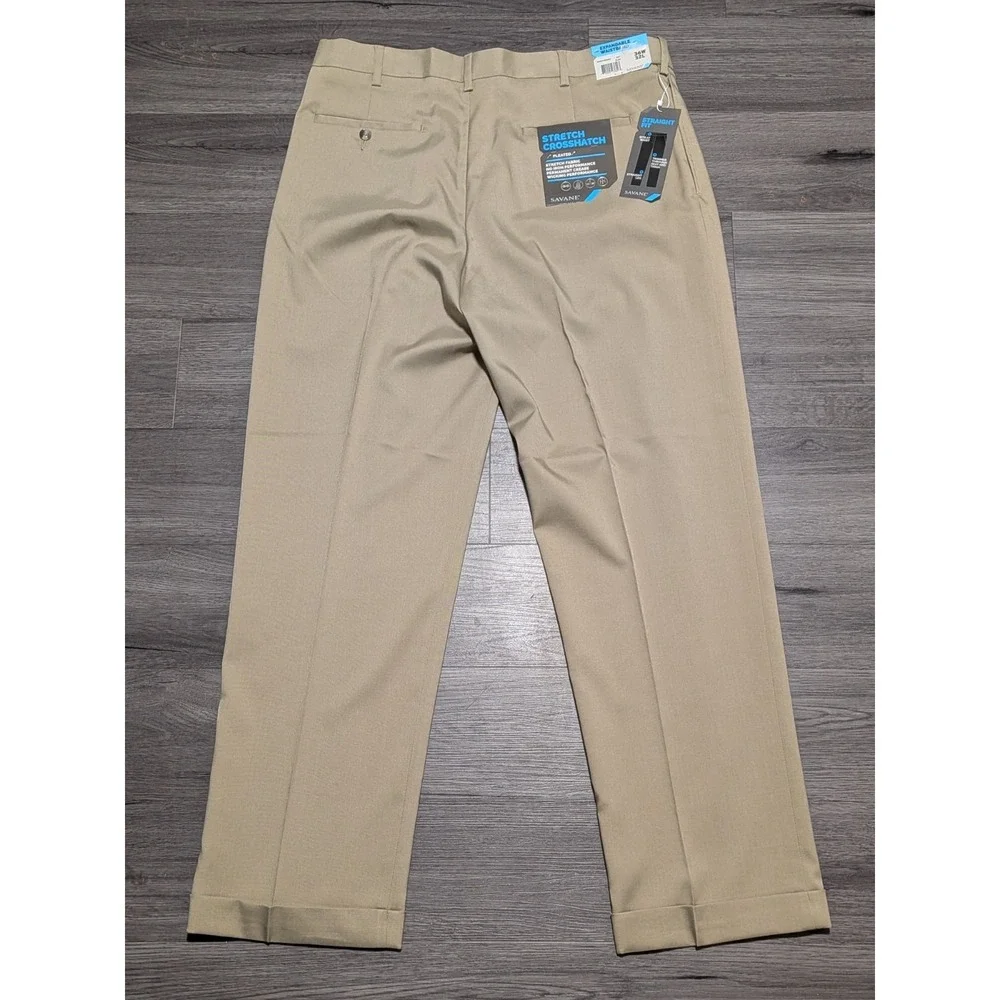 NWT Savane Men's‎ Flax Brown Stretch Crosshatch Straight Fit Pant Size 36x32